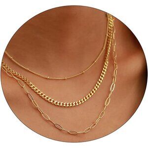 Layered Satellite Necklace & Paper Clip Chain - 14K Gold Plated Everyday Jewelry